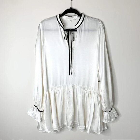 Tularosa Revolve Malia Mini Dress Shift Ivory Neck Tie Ruffle flare Sleeve XS - Picture 4 of 16